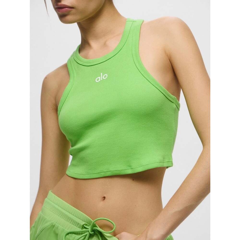 Alo Yoga Aspire Tank Top Green Apple Size Small Ribbed Cropped Racerback